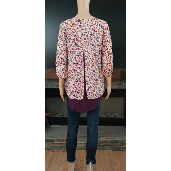Moa Moa Tops - Moa Moa Women's XS High Low Casual Floral 3/4 Sleeve Tunic Workwear Dress Blouse